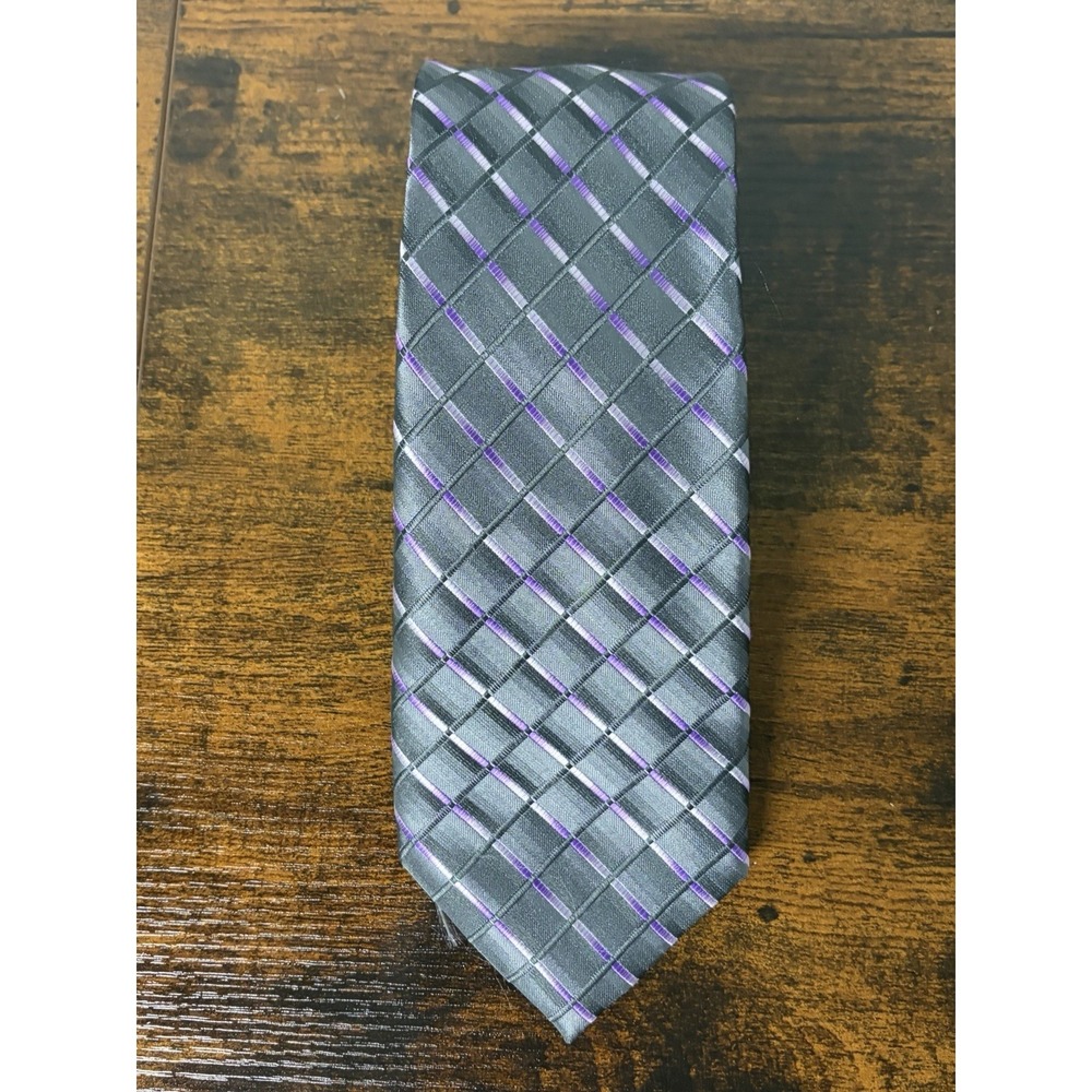 Apt 9 Tie Necktie 60" Steel Gray Purple Cross Hatch Patterned